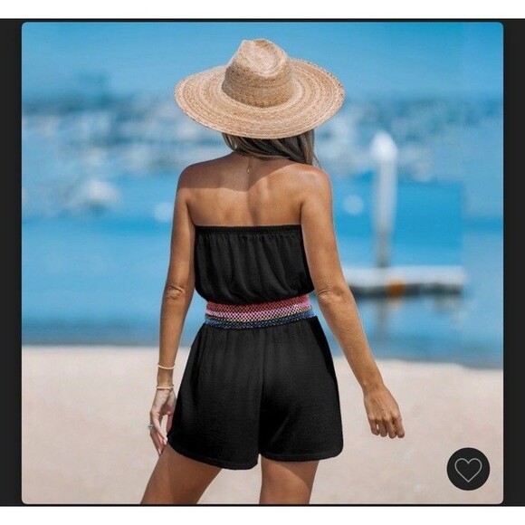 NEW Cupshe Strapless Romper Black Rainbow Lightweight Beach Boho Women's Small - Picture 14 of 14